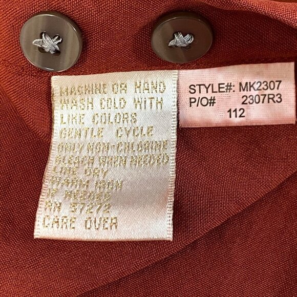 Perry Ellis 100% Silk Dress Shirt Mens L Orange Short Sleeve Button-Up Pocket - Picture 9 of 10